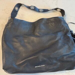 Michael Kors Black Pebbled Leather Hobo Shoulder Bag with Grommet Strap
